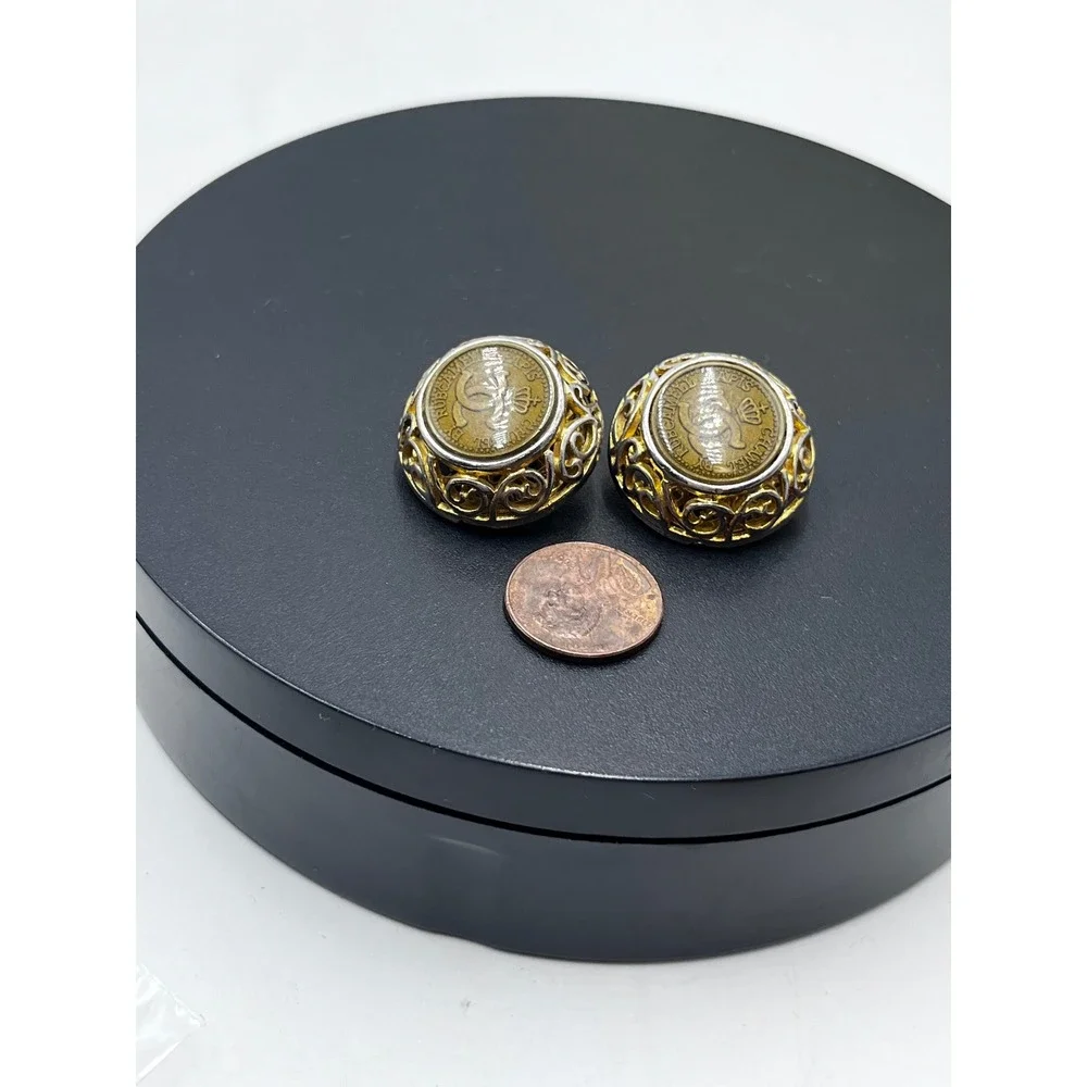 Chanel by Rubecanel of Paris Logo Clip On Goldtone Murano Glass Earrings